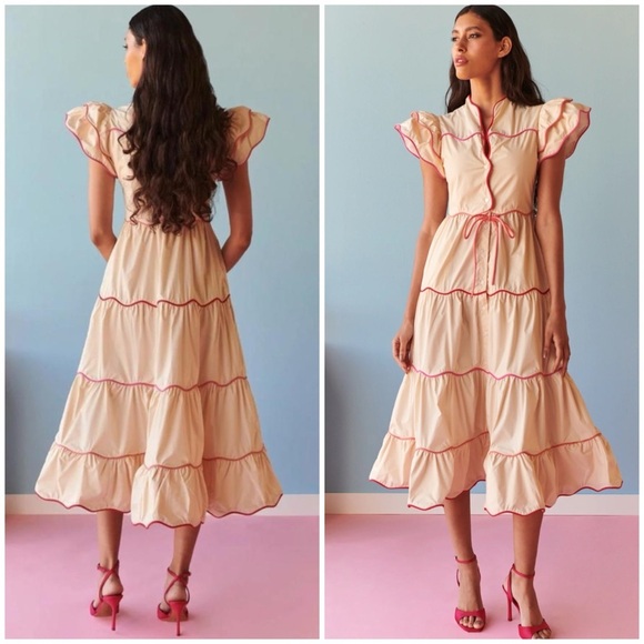 CeliaB Dresses & Skirts - NWT CeliaB Neutral Baba Voyager Cream Midi Tiered Dress SZ S
